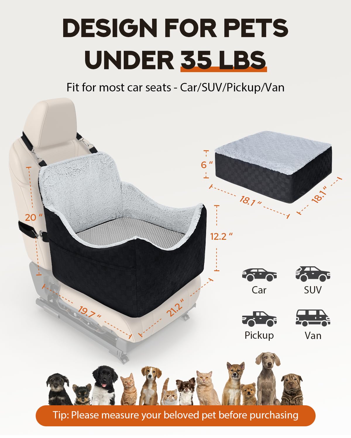 PHCOHIDO Dog Car Seats for Medium Dogs, All-Season Comfort Dog car Seat Boosters Detachable & Washable Pet Dogs Seat for Cars, SUVs, Easy to Install (Black)