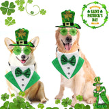 3PCS St. Patrick's Day Pet Costume Dog Top Hat Irish Tuxedo Bandana Green Collar Scarf Shamrock Sunglasses Kit Leprechaun Outfits for Medium Large Dogs Irish Party Lucky Dress Up Accessories