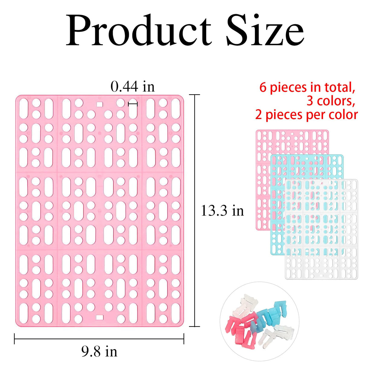 BICHENHWAI 6 Pack Pet Cage Mats 13.3"x9.8" Plastic Leak-Proof Floor Pads with Buckle (Blue/Pink/White) for Rabbits, Guinea Pigs Small Animals