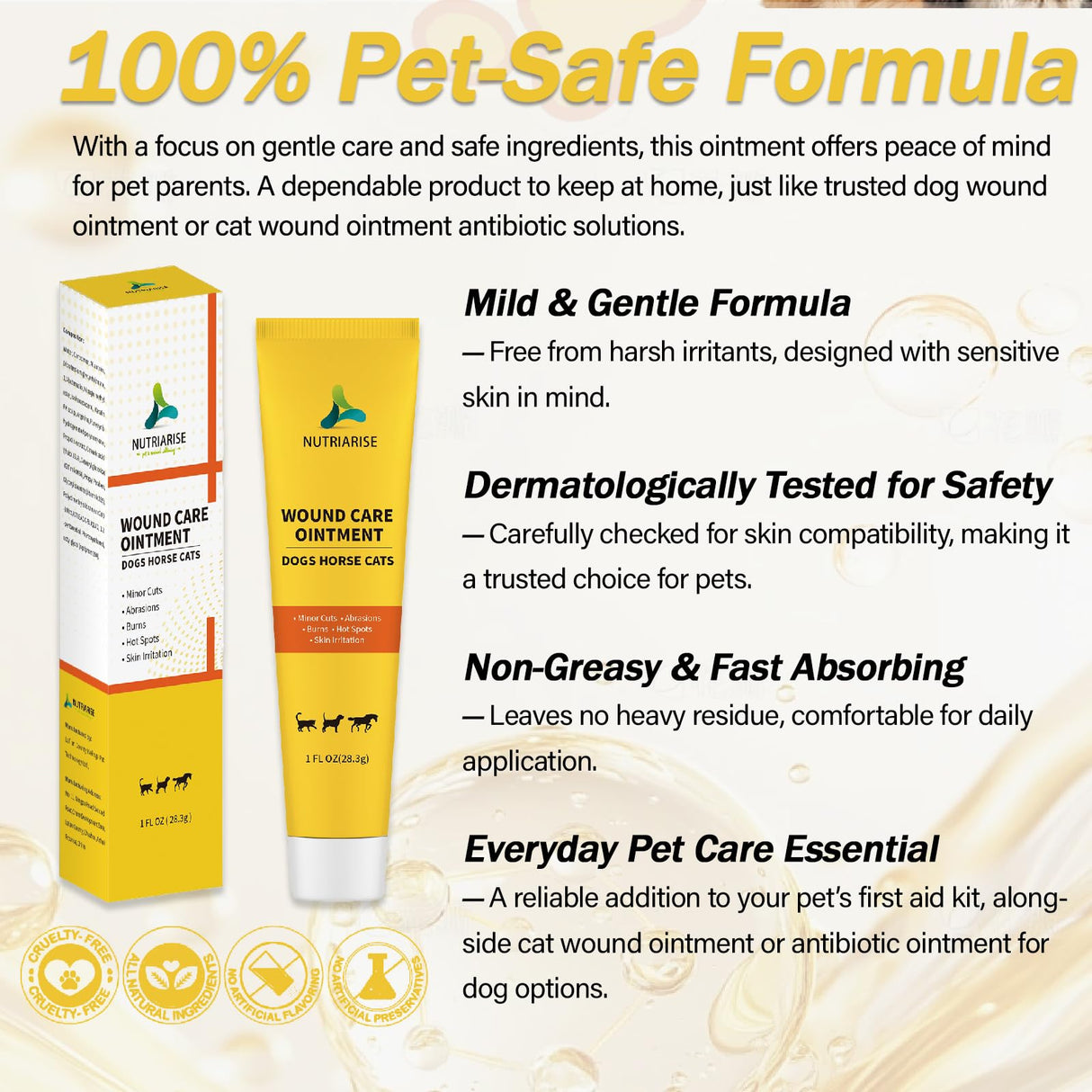 NUTRIARISE Wound Care Ointment for Dogs & Cats - Antibiotic Wound Ointment for Dogs, Cat Wound Ointment, Hot Spot & Itchy Skin Relief, Vet-Recommended Healing Ointment, 1oz