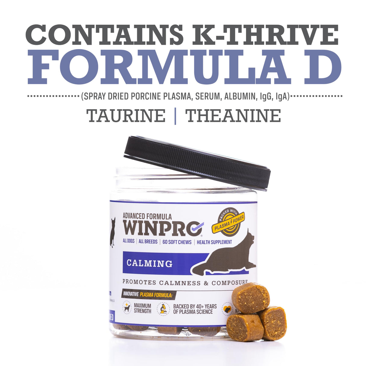 WINPRO Calming Chews for Dogs – Plasma-Powered Soft Chews to Promote Relaxation and Calming Effect – Made with Natural Ingredients, Grain-Free - Suitable for All Breeds & Sizes – 60 Count