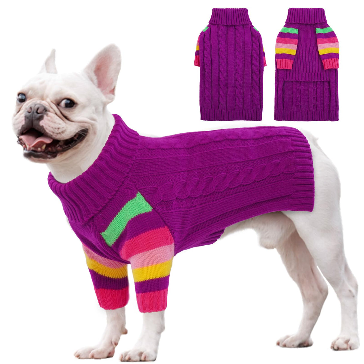 OUOBOB Dog Sweater Thick, Sweaters for Large Size Dogs Comfy, Stretchy Pullover Dog Sweater for Large Doggie, Christmas Dogs Sweaters Unisex, Warm Pet Knitwear Boston Terrier, Frenchie (Purple L)
