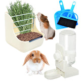 HERCOCCI Rabbit Hay Food Bin Feeder and Bunny Water Bottle Set, Hay Food Feeder Bowls Manger Rack with 500ml Hanging Water Dispenser Prevent Knock Over for Rabbit Guinea Pig Chinchilla (Large, White)