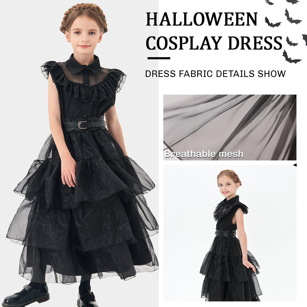 MGparty Black Dress for Girls Halloween Costume Cosplay Party Dress with Headband Belt Socks Accessories for Kids 4-14 Years