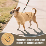 Idepet Fleece Dog Sweater 2 Pack, Winter Pet Clothes Turtleneck Sweatshirt with Leash Ring, Stretchy Small Dog & Cat Coat with Pocket (Khaki+Brown, XL)