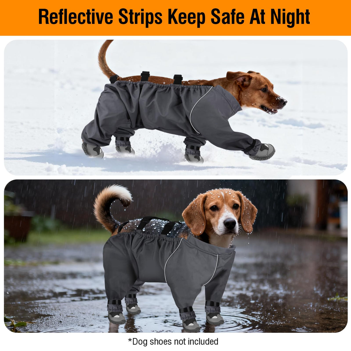 Dog Snow Pants,Puppy Snow Clothes for Winter,Full Body Dog Coat,Puppy Snowsuit with Out Boots,Adjustable Suspender Suits for Outdoor Walking & Paw Protectors