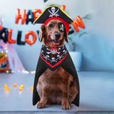 4 Pcs Dog Pirate Costume Set Dog Pirate Hat Pet Skull Triangle Bandana Puppy Cape and Eye Mask for Halloween Outfits Accessories