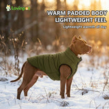 LovinPet Reversible Dog Puffer Coat for Medium & Large Dogs, Down‑Insulated Winter Jacket, Water‑Resistant & Wind‑Resistant, Anti‑Static, Dual-Sided Dark Green & Grey for Cold Weather,2XL