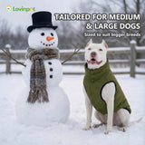 LovinPet Reversible Dog Puffer Coat for Medium & Large Dogs, Down‑Insulated Winter Jacket, Water‑Resistant & Wind‑Resistant, Anti‑Static, Dual-Sided Dark Green & Grey for Cold Weather,2XL