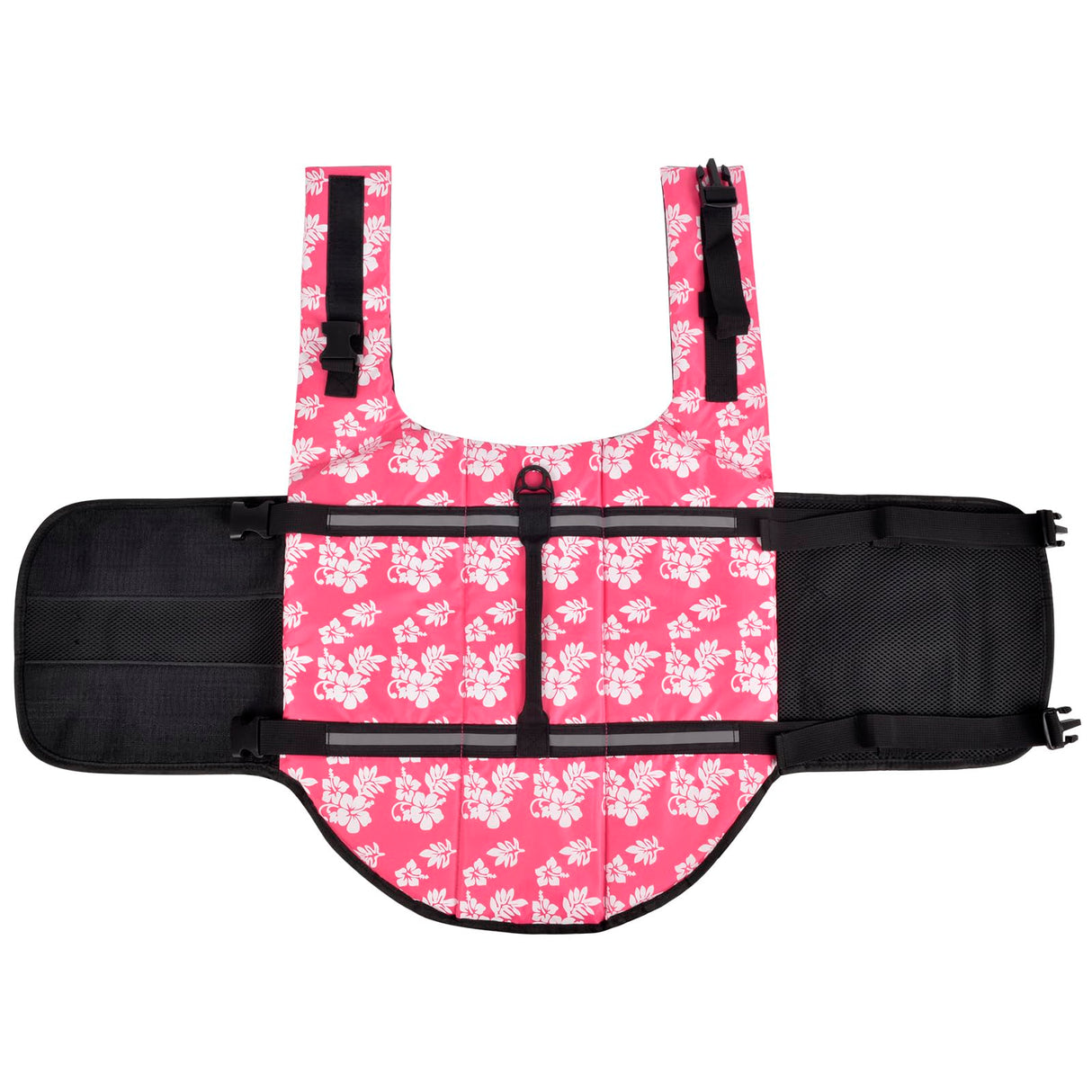 ChezAbbey Dog Life Jacket Adjustable Dog Lifevest Swimsuit Safety Vest Apparel Lifesaver Coat for Small Large Cats Puppy Kitty with Handle Reflective for Swimming and Boating Pink Flower 2XL