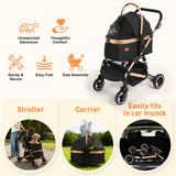 PAWLET Pet Stroller,Dog Stroller for Medium Dogs Up to 52 Lbs,Cat Strollers for 2 Cats with Waterproof Oxford Fiber Detachable Carrier,Poop Bag Dispenser,Adjustable Handle&Canopy,for Senior Dogs&Cats