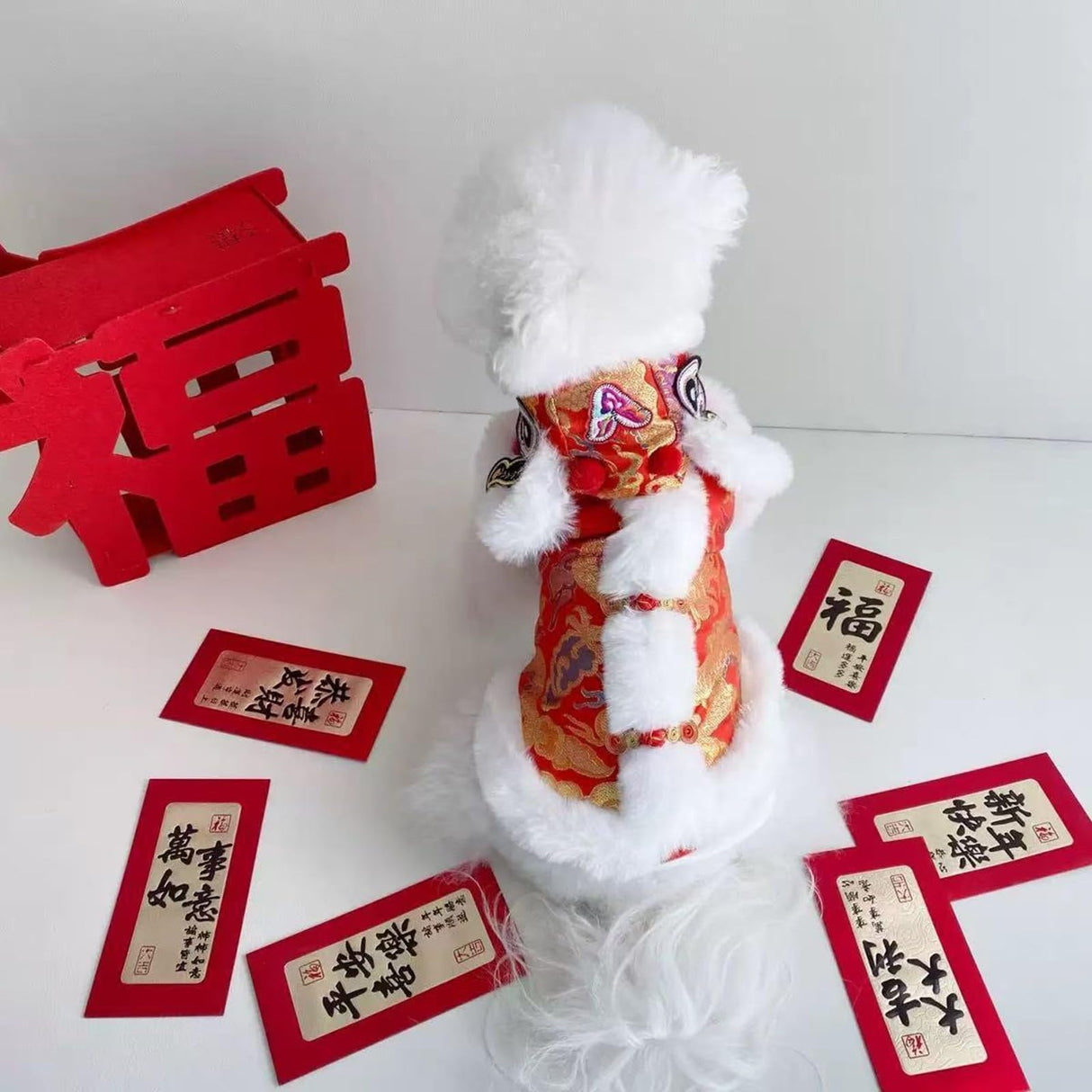 Generic 2026 New Chinese New Year Dog Outfit, Lion Dance Dog Costume, Cat Clothes for Cats, Dog Clothes Pet Costume (S)