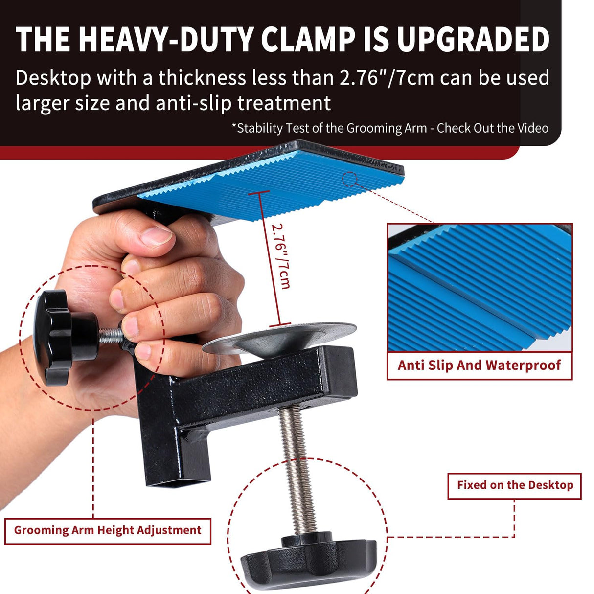 Phenfor Dog Grooming Table Arm with Hammock - Adjustable Height, Pet Grooming Hammock, No Sit Haunch Holders, Loop Noose Heavy-Duty Clamp (Black)