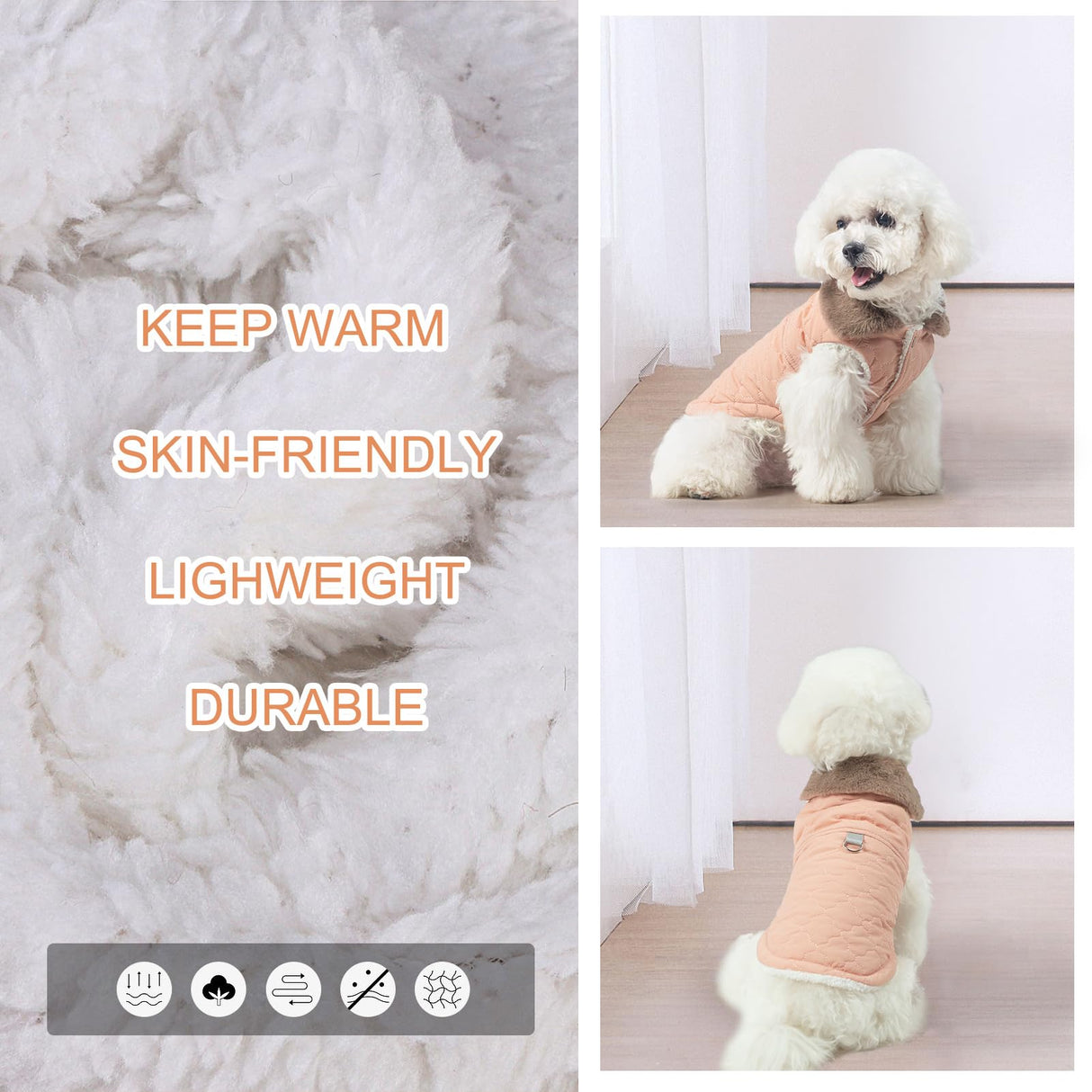 BEAUTYZOO Winter Dog Coat with Harness Built in, Warm Dog Puffer Jacket Vest Padded Fleece Cold Weather Coats Windproof Waterproof Snow Jackets Clothes for Small Medium Puppy,Pink S