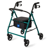 Medline Steel Foldable Adult Transport Rollator Mobility Walker with 6â€ť Wheels, Green
