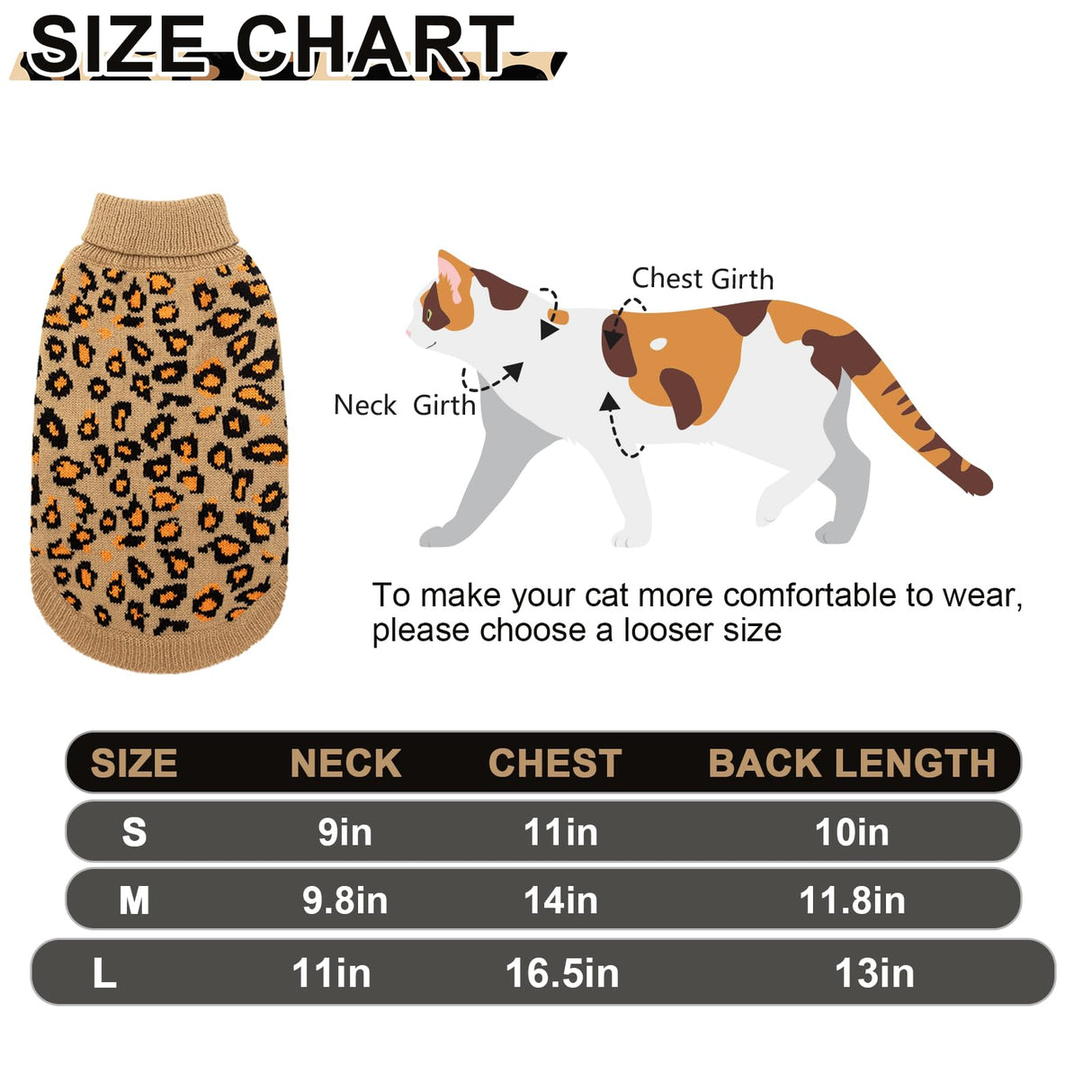 Mihachi Winter Warm Cat Sweater Turtleneck Puppy Pets Sweater Knit Vest Fashion Leopard for Cats Puppy Small Animals Brown Large