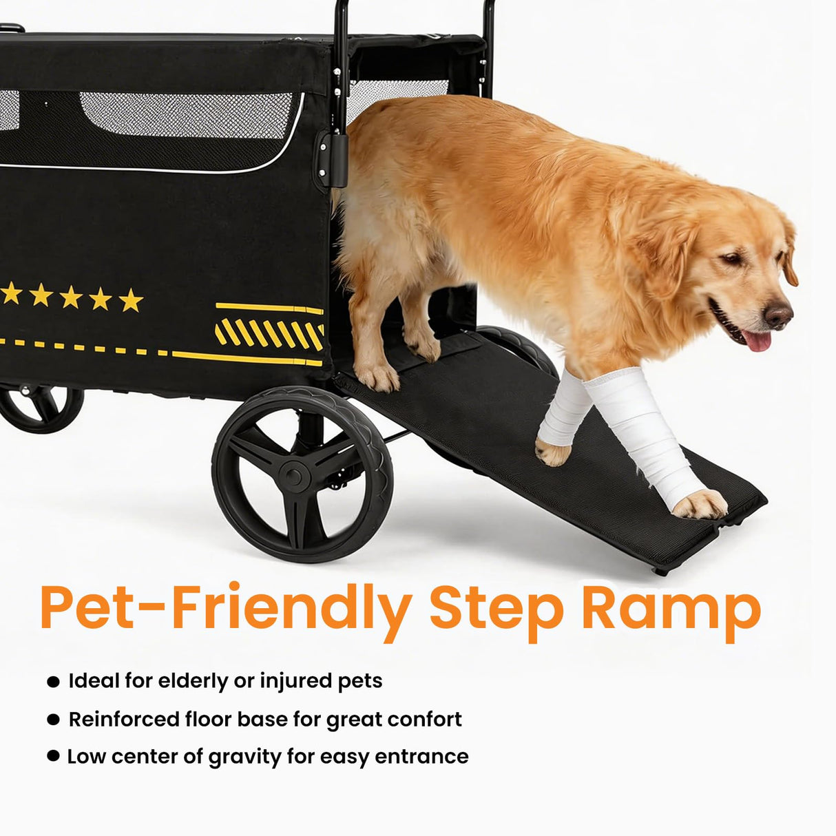 TTPet Extra Large Pet Stroller with Ramp, Dog Stroller for Large & Medium Dogs up to 180lbs, Foldable Dog Wagon with Dual Handle & Brake, Portable Puppy Travel Strollers for Cats & Dogs