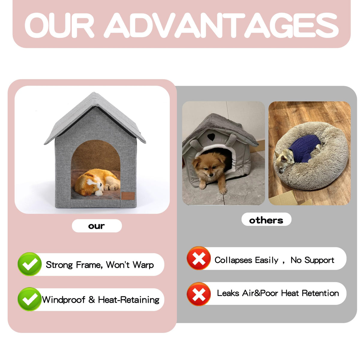 Indoor Dog House for Medium Dogs with Soft Cushion - Semi-Enclosed Warm Cave Bed for Pets Up to 20.8" Long