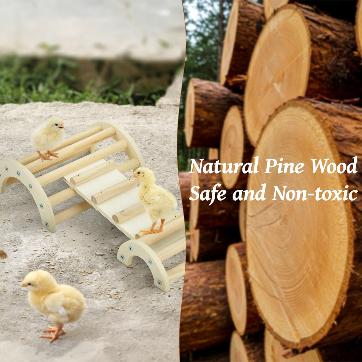 CooShou Chicken Perch Roosting Bar Jungle Gym Wooden Arch Bridge Platform Stand Ladder 3in1 Climbing Ramp Toys for Chick Hamsters Gerbils Mice Rodent and Small Animals