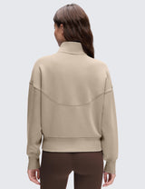 CRZ YOGA SoftAura Half Zip Sweatshirt for Women - Pullover Workout Casual Funnel Neck Sweat Shirts with Pocket Oak Medium