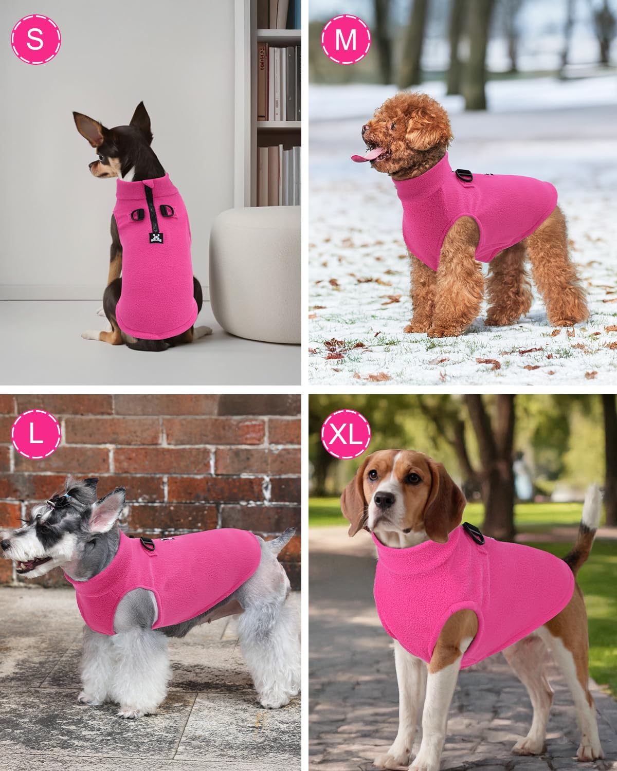 CuteBone Fleece Dog Vests Pink with Turtleneck, Half Zip-Up & Pullover Winter Sweaters Shirts for Small & Medium Dogs - Warm Thermal Jackets with D-Ring, Ideal for Cold Weather DZBX01XL
