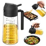 16oz/470ml Glass Olive Oil Sprayer for Cooking – 2 in 1 Olive Oil Dispenser Bottle for Kitchen Gadgets and Air Fryer Accessories, Salad, BBQ - Black