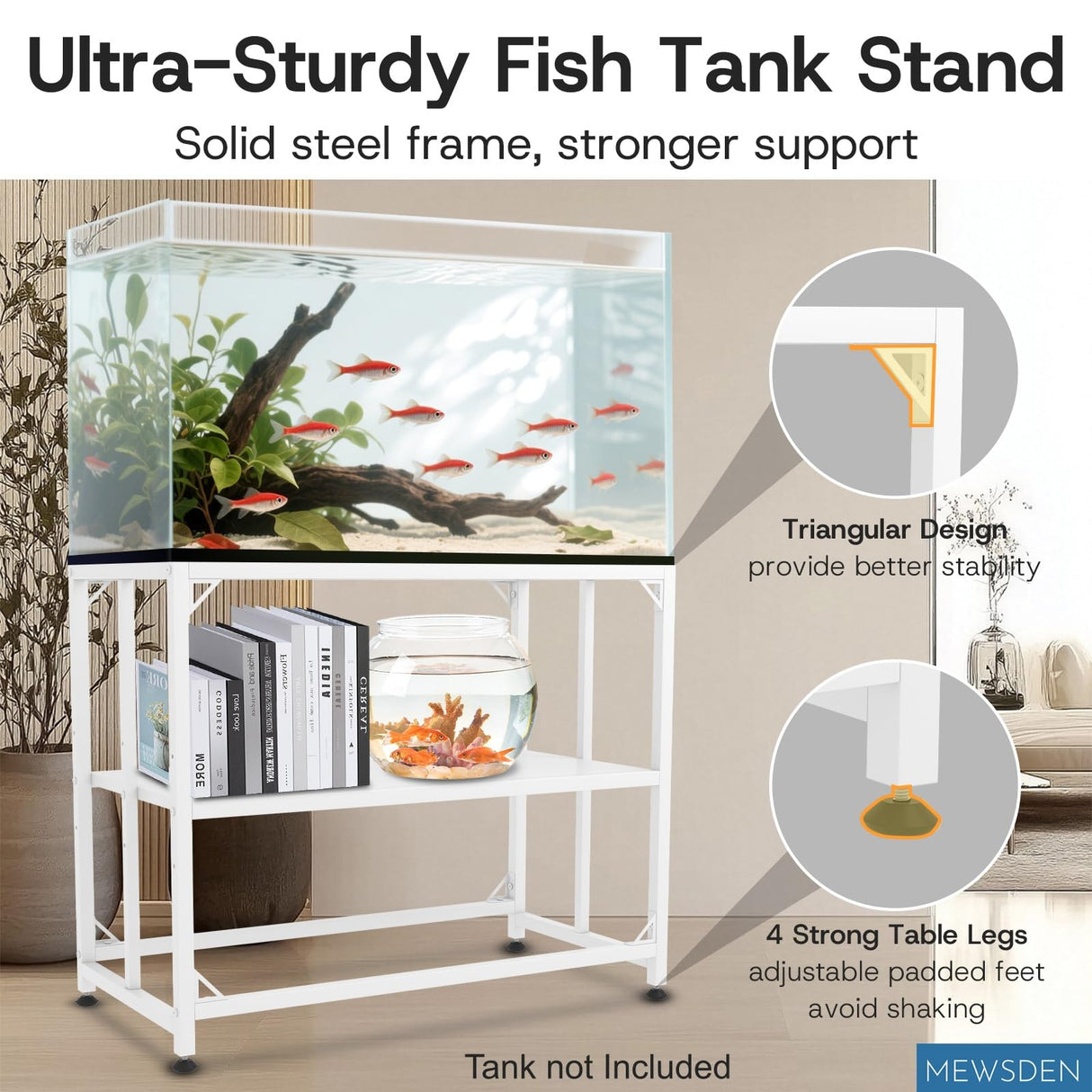 Fish Tank Stand, 40 Gallon Heavy Duty Metal Aquarium Stands, Reptile Tank, Turtle Tank, Breeder Tank Stand, 660LBS Capacity Terrarium Stand Rack with 2-Tier Storage Shelves (White, 36.5"x18.5"x29.5")