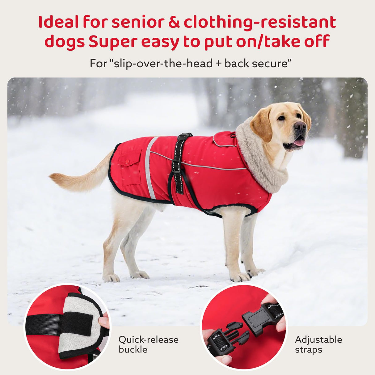 Dog Coat, Warm Dog Winter Coat Reflective Jacket Waterproof Fleece Vest, Pet Jacket Cozy for Cold Weather, Dogs Snowsuit Windproof, Adjustable Buckle for Large Extra Dogs