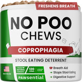 Pawsential NO Poo Chews for Dogs - Prevent Dog Poop Eating - Coprophagia Treatment - Stool Eating Deterrent - Digestive Health + Breath Aid/Probiotics & Enzymes - Made in USA - 120 Treats