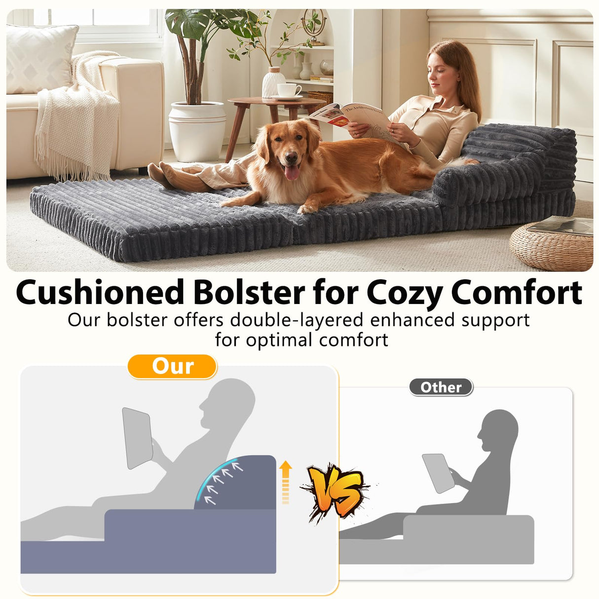 INVENHO Foldable Human Dog Bed, Orthopedic Egg-Crate Memory Foam Human Sized Dog Bed for Adult with Washable Removable Cover & Nonskid Bottom