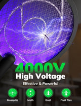 YISSVIC Electric Fly Swatter Bug Zapper Racket 4000V LED Screen Dual Modes Fly Zapper Rechargeable for Indoor Home Office Backyard Patio Camping (Black)