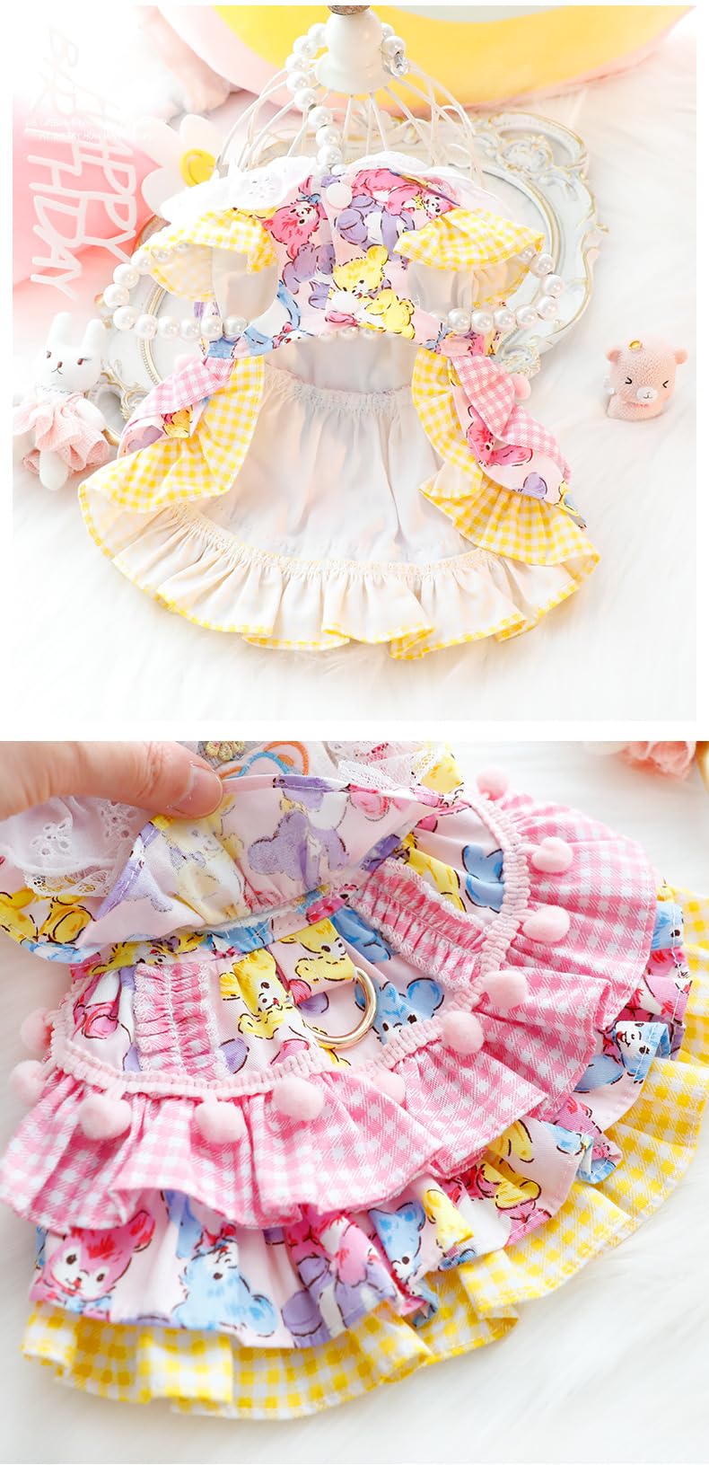 AZA Dog Princess Dresses for Small Dogs Cat Lolita Lace Bow Clothes Candy Costume Pink Bear Pet Girl Cute Coat Outfits Spring Costumes Summer (M,Pink Bear)