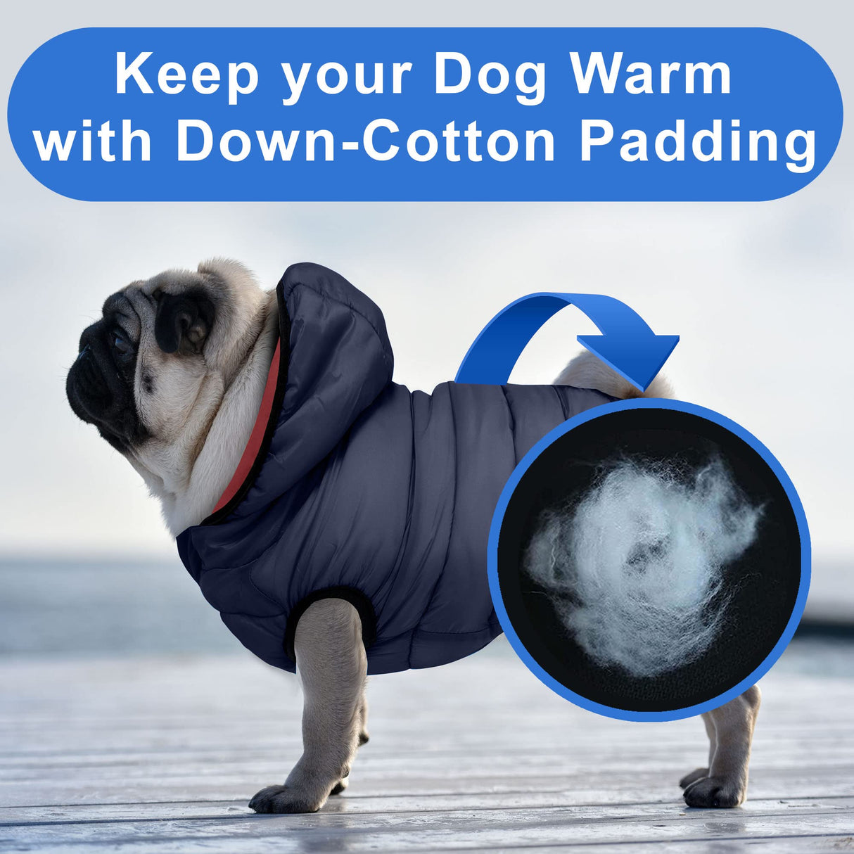 Pawtitas Reversible Windproof Dog Jacket | Water Resistant | Winter Coat for Puppies - Red & Blue Up Dog Vest - Small Breed - Pouch Included