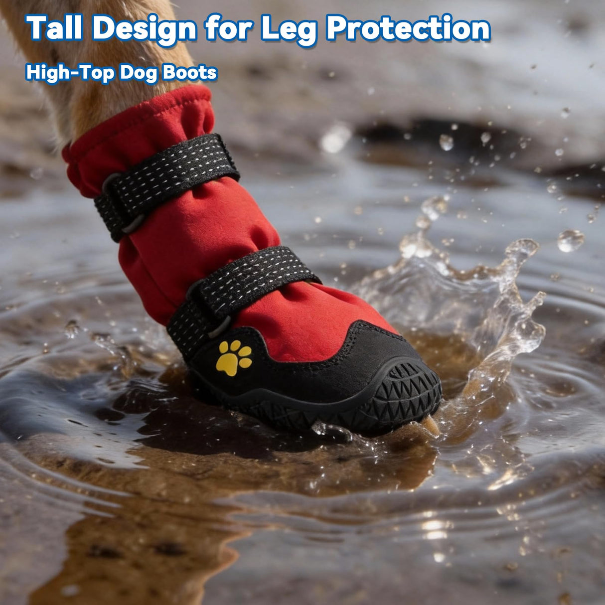 BECROWM Dog Boots for Winter Snowy Day Water-Resistant Dog Shoes for Small Medium Large Dogs Paw Protectors for Outdoor Hiking Walking (Red, 3# (Width 2.0inch) for 27-38lbs)