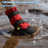 BECROWM Dog Boots for Winter Snowy Day Water-Resistant Dog Shoes for Small Medium Large Dogs Paw Protectors for Outdoor Hiking Walking (Red, 3# (Width 2.0inch) for 27-38lbs)