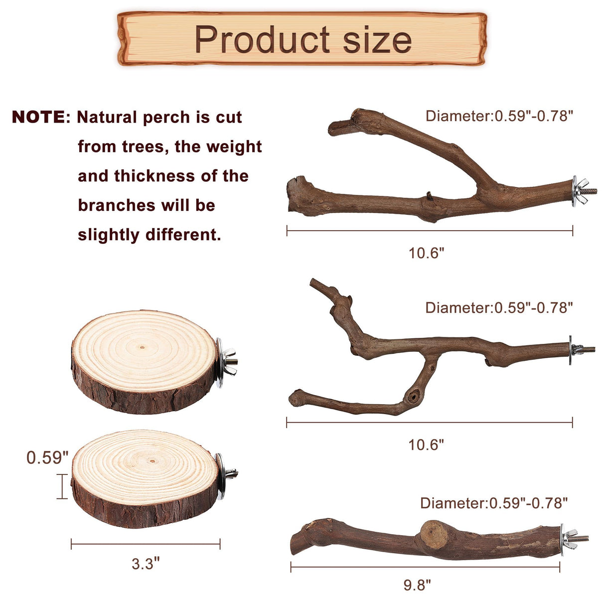 Mogoko 5PCS Bird Perch Natural Wood Grape Stick Stand, 3 Grape Stick Paw Grinding Fork Parakeet Chewing Stick 2 Parrot Stand Branch, Chewing Exercise Branches Bird Cage Accessories