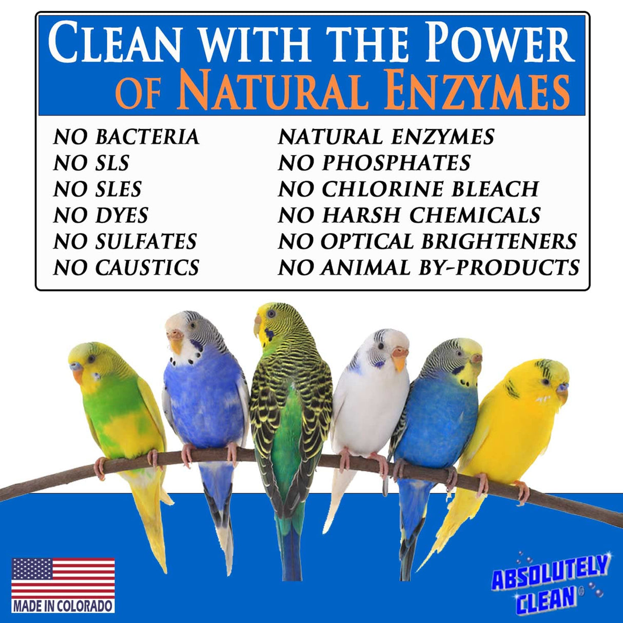Absolutely Clean Amazing Bird Cage Cleaner and Deodorizer - Just Spray/Wipe - Safely & Easily Removes Bird Messes Quickly and Easily - Made in The US - Fragrance Free - 128oz Gallon