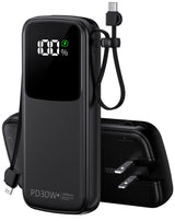 Portable Charger, Power Bank, 15000mAh Battery Pack Fast Charging Lightweight, Built-in AC Wall Plug and 2 Output Cables with LED Display for iPhone15 14 13 12 11 Samsung iPad etc(Deep Black)