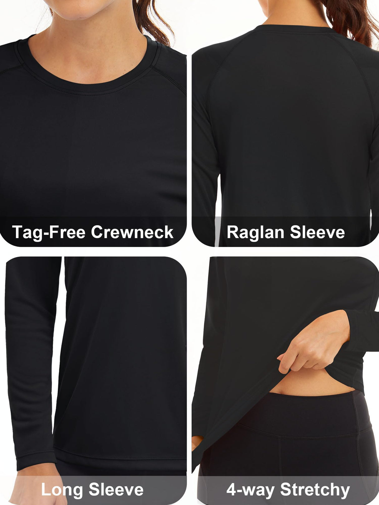 UV Shirts for Women Long Sleeve Shirts for Women Running Shirts Summer Shirt Hiking Shirts Women Sun Protection Shirts Fishing Shirts Black