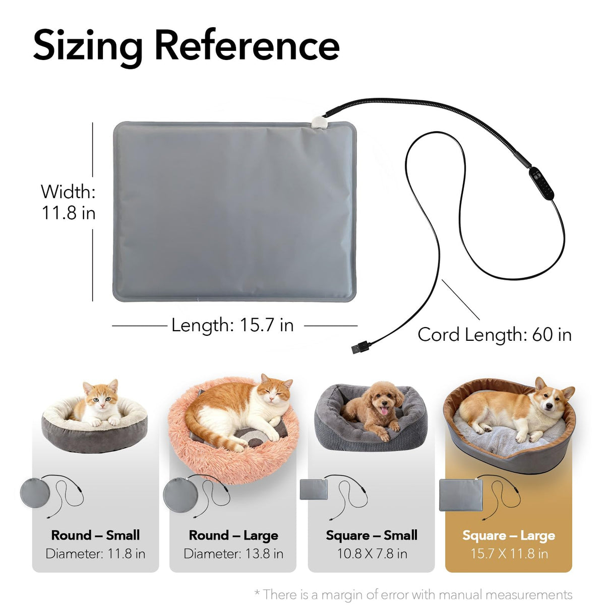 GooCare USB Pet Heating Pad – Turns Any Pet Bed Heated (Use Inside Bed), 5V/2A Required, 5-Temp & Timer, 140°F Auto Shut-Off, Waterproof Warmer for Cats/Dogs, Power Bank/Wall/Car Powered (12"x16")