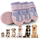 Furmate Dog Shoes for Large Small Medium Dogs, Breathable Mesh Dog Boots & Paw Protectors for Summer Hot Pavement Winter Snow, Waterproof Anti-Slip Dog Booties for Hiking Hardwood Floors(Pink-Purple2)
