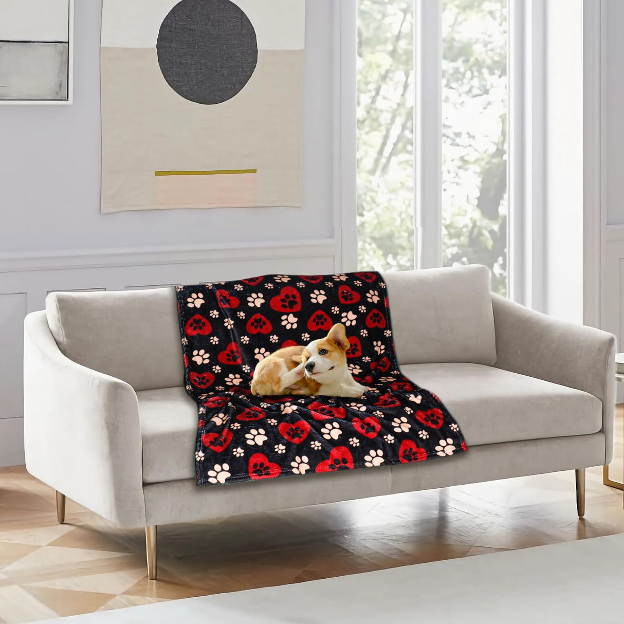 Gowyeg Dog Blankets for Large Dogs, 80"x60" Blanket Washable, Fuzzy Soft Pet Mat Throw Cover for Kennel Crate Bed, Cute Paw Pattern, Cat Blanket, Gifts Medium Small Pet Essentials, Black Red