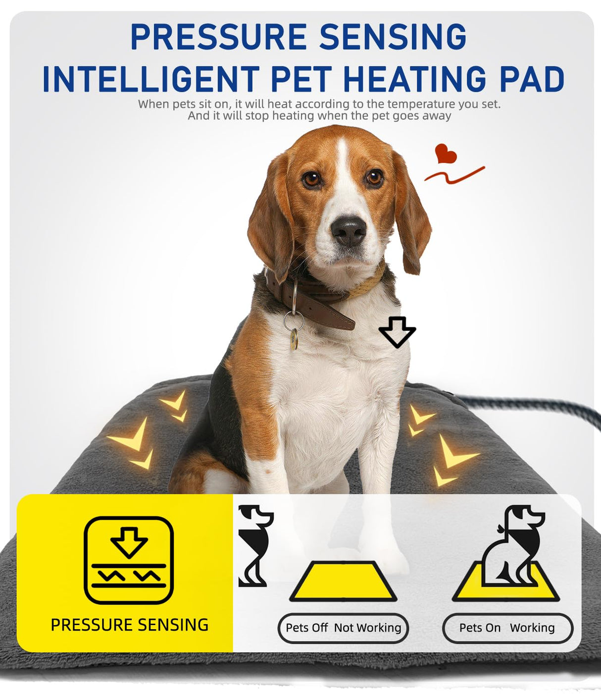 Pressure Activated Pet Heating Pad 18 x 22,Gravity Sensing,Automatic or Manual Mode,Heated Dog Bed with Timer,Adjustable Temperature,Chew Resistant Cord,Waterproof & Washable Heated Pet Bed Mat