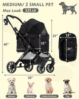 Dog Stroller with Waterproof Rain Cover, Heavy-Duty All-Terrain 4-Wheel Pet Stroller with Adjustable Sunshade Canopy, Foldable Travel Dog Strollers for Small/Medium Dogs Up to 121 lbs