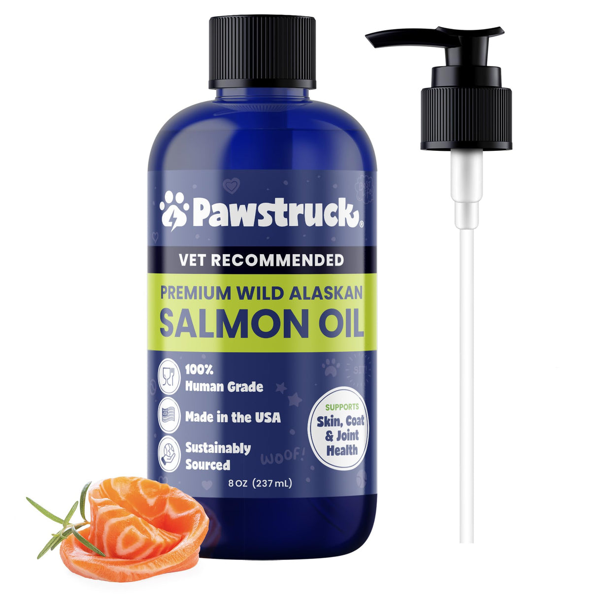 Pawstruck Pure Human-Grade Wild Alaskan Salmon Oil for Dogs & Cats – Omega 3 & 6, Extra Strength Supplement, EPA DHA Fatty Acids for Immune Support