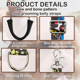 Dog Grooming Belly Straps – Adjustable Grooming Loops with Cute Paw & Bone Pattern Pet Grooming Belly Support Band Table Accessories for Small Medium Large Dogs(Light Pink)