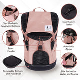 ibiyaya - Airline Approved Pet Carrier for Small to Medium Dogs and Cats - Dog Backpack Carrier, Breathable Mesh Material with Magnetic Buttons, Side Pockets, and Auto-Lock Zipper - Coral Pink