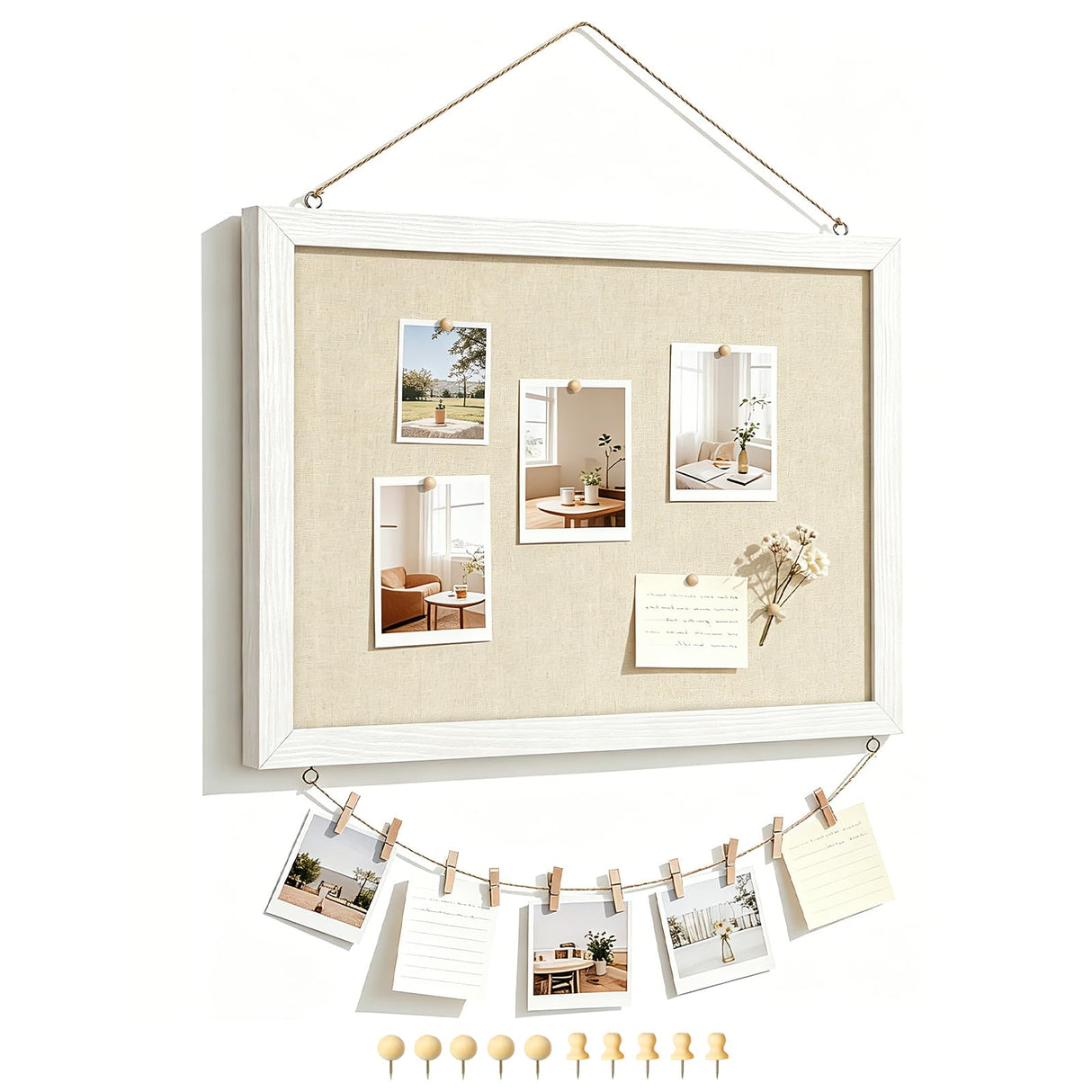 DOLLAR BOSS Bulletin Boards with Linen 1-Pack 16''X 12'' Double-Sided Cork Board for Walls Wood Framed Bulletin Boards, Small Pin Board for Home Kitchen Office Decorative Hanging 10 Pushpins