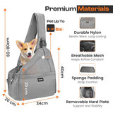 MOKARU Small Dog Sling Carrier Bag, Hands-Free Dog Carrier Sling with Safety Buckle, Breathable Mesh, Adjustable Strap, Padded Back, Storage Pockets, Pet Carrier for Dogs, Cats, Puppies up to 8–10 lbs