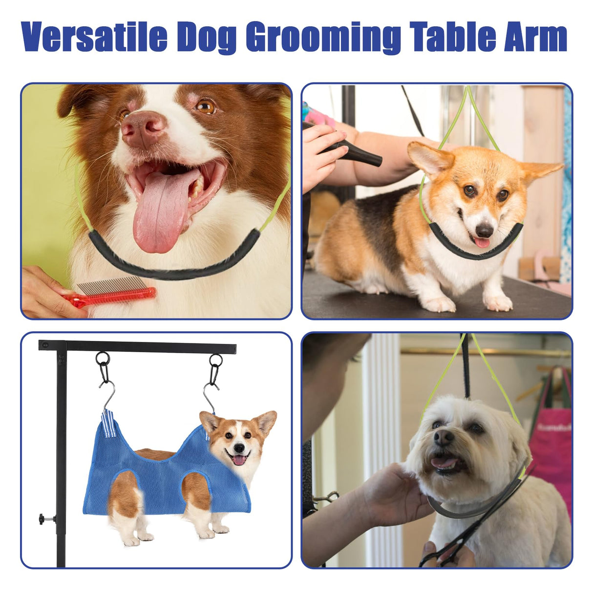 Foldable Dog Grooming Arm with Clamp, Adjustable Height 26"-38", Includes Pet Hammock, No-Sit Holder, for Home/Salon Grooming of Small/Medium Dogs